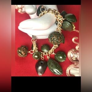 Vintage Handcrafted Charm Bracelet Designed with Faux Nuts in Greens & Browns